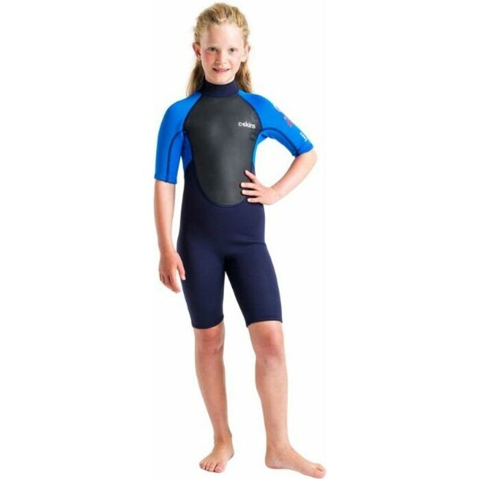 2024 C-Skins Junior Element 3/2mm Back Zip Shorty Wetsuit C-EL32SHJ - Slate / Cyan / Multi